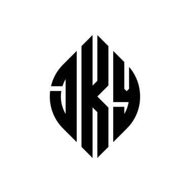Çember ve elips şekilli JKY daire harf logosu tasarımı. Tipografik biçimli JKY elips harfleri. Üç baş harf daire şeklinde bir logo oluşturuyor. JKY Çember Amblemi Soyut Monogram Harf İşaretleyici Vektörü.
