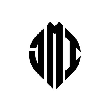 Daire ve elips şekilli JMI daire harf logosu tasarımı. Typographic tarzında elips harfler. Üç baş harf daire şeklinde bir logo oluşturuyor. JMI Çember Amblemi Soyut Monogram Harf İşaretleyici Vektörü.