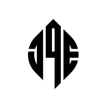 Çember ve elips şekilli JQE daire harf logosu tasarımı. Tipografik biçimli JQE elips harfleri. Üç baş harf daire şeklinde bir logo oluşturuyor. JQE Çember Amblemi Soyut Monogram Harf İşaretleyici Vektörü.