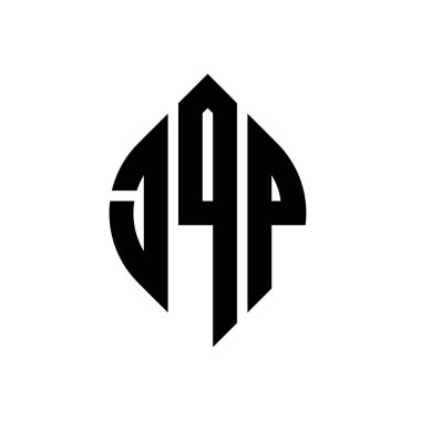 Çember ve elips şekilli JQP daire harf logosu tasarımı. Tipografik biçimli JQP elips harfleri. Üç baş harf daire şeklinde bir logo oluşturuyor. JQP Çember Amblemi Soyut Monogram Harf İşaretleyici Vektörü.