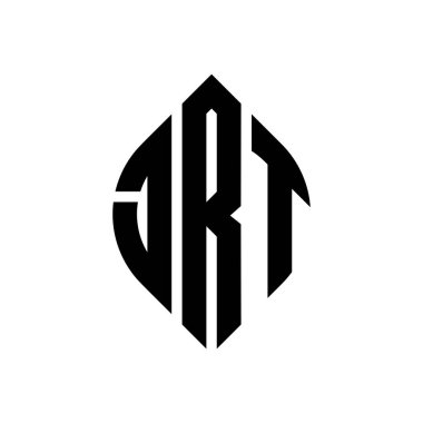 Dairesel ve elips şekilli JRT daire harf logosu tasarımı. Tipografik şekilli JRT elips harfleri. Üç baş harf daire şeklinde bir logo oluşturuyor. JRT Çember Amblemi Soyut Monogram Harf İşaretleyici Vektörü.