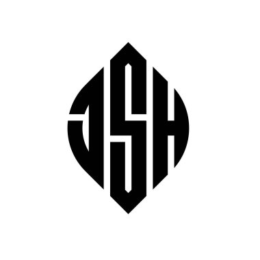 Dairesel ve elips şekilli JSH daire harf logosu tasarımı. Tipografik biçimli JSH elips harfleri. Üç baş harf daire şeklinde bir logo oluşturuyor. JSH Çember Amblemi Soyut Monogram Harf İşaretleyici Vektörü.