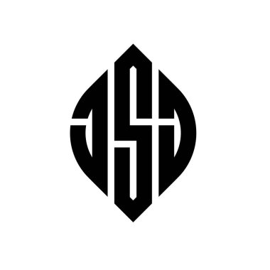 Daire ve elips şekilli JSJ daire harf logosu tasarımı. Tipografik tarzda JSJ elips harfleri. Üç baş harf daire şeklinde bir logo oluşturuyor. JSJ Çember Amblemi Soyut Monogram Harf İşaretleyici Vektörü.