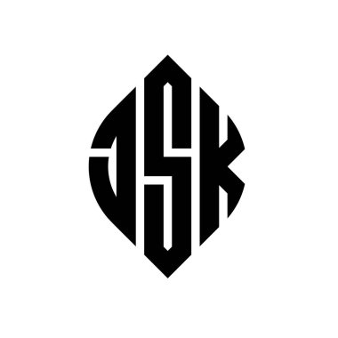 Daire ve elips şekilli JSK daire harf logosu tasarımı. Tipografik biçimli JSK elips harfleri. Üç baş harf daire şeklinde bir logo oluşturuyor. JSK Çember Amblemi Soyut Monogram Harf İşaretleyici Vektörü.