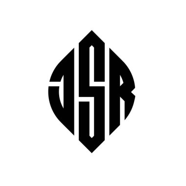Çember ve elips şekilli JSR daire harf logosu tasarımı. Tipografik şekilli JSR elips harfleri. Üç baş harf daire şeklinde bir logo oluşturuyor. JSR Çember Amblemi Soyut Monogram Harf İşaretleyici Vektörü.