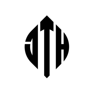 Çember ve elips şekilli JTH daire harf logosu tasarımı. Tipografik biçimli JTH elips harfleri. Üç baş harf daire şeklinde bir logo oluşturuyor. JTH Çemberi Amblemi Soyut Monogram Harf İşaretleme Vektörü.