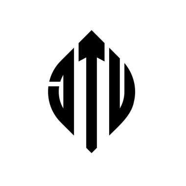 Çember ve elips şekilli JTU daire harf logosu tasarımı. Tipografik şekilli JTU elips harfleri. Üç baş harf daire şeklinde bir logo oluşturuyor. JTU Çember Amblemi Soyut Monogram Harf İşaretleyici Vektörü.