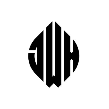 Daire ve elips şekilli JWX daire harf logosu tasarımı. Tipografik biçimli JWX elips harfleri. Üç baş harf daire şeklinde bir logo oluşturuyor. JWX Çember Amblemi Soyut Monogram Harf İşaretleyici Vektörü.