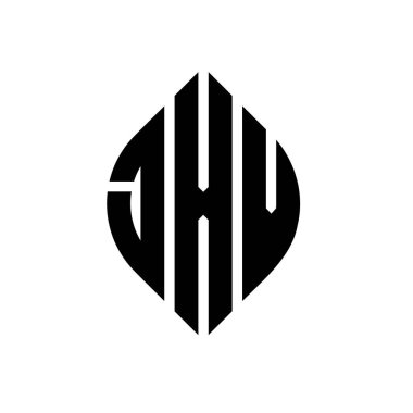 Dairesel ve elips şekilli JXV daire harf logosu tasarımı. Tipografik tarzda JXV elips harfleri. Üç baş harf daire şeklinde bir logo oluşturuyor. JXV Çember Amblemi Soyut Monogram Harf İşaretleyici Vektörü.