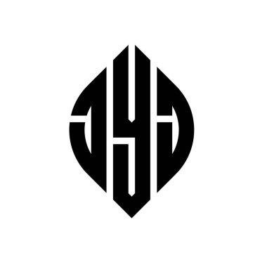 Daire ve elips şekilli JYJ daire harf logosu tasarımı. Tipografik şekilli JYJ elips harfleri. Üç baş harf daire şeklinde bir logo oluşturuyor. JYJ Çember Amblemi Soyut Monogram Harf İşaretleyici Vektörü.