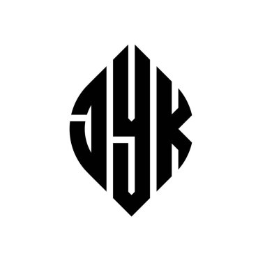 Daire ve elips şekilli JYK daire harf logosu tasarımı. Tipografik biçimli JYK elips harfleri. Üç baş harf daire şeklinde bir logo oluşturuyor. JYK Çember Amblemi Soyut Monogram Harf İşaretleyici Vektörü.