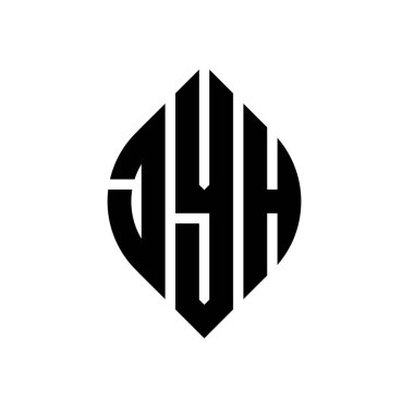 Çember ve elips şekilli JYH daire harf logosu tasarımı. Tipografik biçimli JYH elips harfleri. Üç baş harf daire şeklinde bir logo oluşturuyor. JYH Çember Amblemi Soyut Monogram Harf İşaretleyici Vektörü.