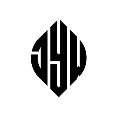 Daire ve elips şekilli JYW daire harf logosu tasarımı. Tipografik biçimli JYW elips harfleri. Üç baş harf daire şeklinde bir logo oluşturuyor. JYW Çember Amblemi Soyut Monogram Harf İşaretleyici Vektörü.