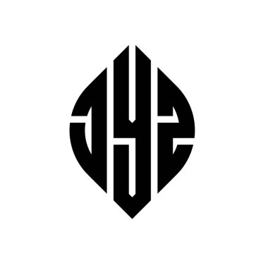 Daire ve elips şekilli JYZ daire harf logosu tasarımı. Tipografik biçimli JYZ elips harfleri. Üç baş harf daire şeklinde bir logo oluşturuyor. JYZ Çember Amblemi Soyut Monogram Harf İşaretleyici Vektörü.