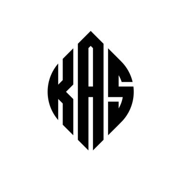 Çember ve elips şekilli KAS daire harf logosu tasarımı. Tipografik biçimli KAS elips harfleri. Üç baş harf daire şeklinde bir logo oluşturuyor. KAS Çemberi Amblemi Soyut Monogram Harf İşaretleme Vektörü.