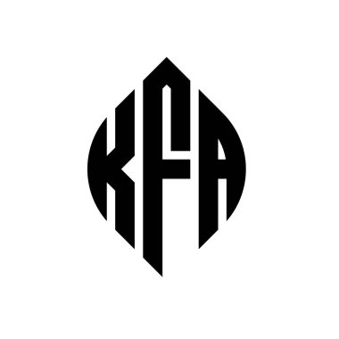 Çember ve elips şekilli KFA daire harf logosu tasarımı. Tipografik biçimli KFA elips harfleri. Üç baş harf daire şeklinde bir logo oluşturuyor. KFA Çember Amblemi Soyut Monogram Harf İşaretleme Vektörü.