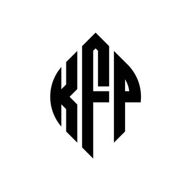 Çember ve elips şekilli KFP daire harf logosu tasarımı. Tipografik biçimli KFP elips harfleri. Üç baş harf daire şeklinde bir logo oluşturuyor. KFP Çember Amblemi Soyut Monogram Harf İşaretleyici Vektörü.