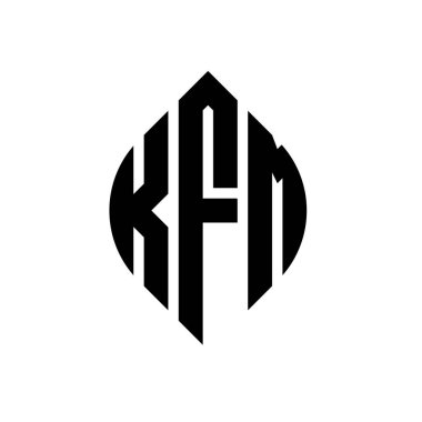 Çember ve elips şekilli KFM daire harf logosu tasarımı. Tipografik biçimli KFM elips harfleri. Üç baş harf daire şeklinde bir logo oluşturuyor. KFM Çember Amblemi Soyut Monogram Harf İşaretleyici Vektörü.