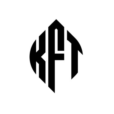 Çember ve elips şekilli KFT daire harf logosu tasarımı. Tipografik biçimli KFT elips harfleri. Üç baş harf daire şeklinde bir logo oluşturuyor. KFT Çemberi Amblemi Soyut Monogram Harf İşaretleyici Vektörü.