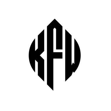 Çember ve elips şekilli KFW daire harf logosu tasarımı. Tipografik biçimli KFW elips harfleri. Üç baş harf daire şeklinde bir logo oluşturuyor. KFW Çember Amblemi Soyut Monogram Harf İşaretleyici Vektörü.