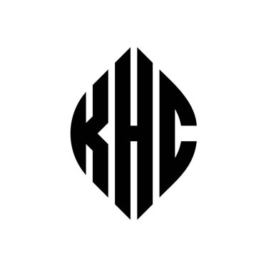 Çember ve elips şekilli KHC daire harf logosu tasarımı. Tipografik biçimli KHC elips harfleri. Üç baş harf daire şeklinde bir logo oluşturuyor. KHC Çember Amblemi Soyut Monogram Harf İşaretleyici Vektörü.