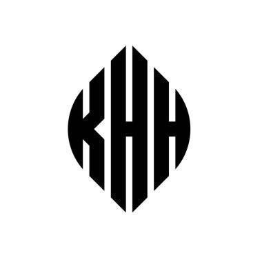 Çember ve elips şekilli KHH daire harf logosu tasarımı. Tipografik biçimli KHH elips harfleri. Üç baş harf daire şeklinde bir logo oluşturuyor. KHH Çember Amblemi Soyut Monogram Harf İşaretleme Vektörü.