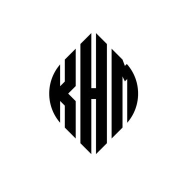 Çember ve elips şekilli KHM daire harf logosu tasarımı. Tipografik biçimli KHM elips harfleri. Üç baş harf daire şeklinde bir logo oluşturuyor. KHM Çember Amblemi Soyut Monogram Harf İşaretleyici Vektörü.
