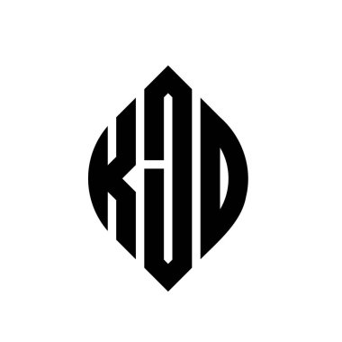 Çember ve elips şekilli KJD daire harf logosu tasarımı. Tipografik biçimli KJD elips harfleri. Üç baş harf daire şeklinde bir logo oluşturuyor. KJD Çember Amblemi Soyut Monogram Harf İşaretleyici Vektörü.