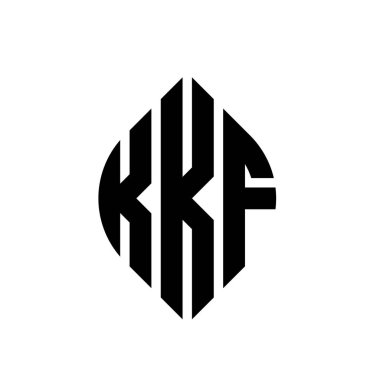 Çember ve elips şekilli KKF daire harf logosu tasarımı. Tipografik biçimli KKF elips harfleri. Üç baş harf daire şeklinde bir logo oluşturuyor. KKF Çember Amblemi Soyut Monogram Harf İşaretleyici Vektörü.