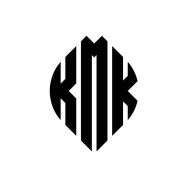 Çember ve elips şekilli KMK daire harf logosu tasarımı. Tipografik biçimli KMK elips harfleri. Üç baş harf daire şeklinde bir logo oluşturuyor. KMK Çember Amblemi Soyut Monogram Harf İşaretleyici Vektörü.