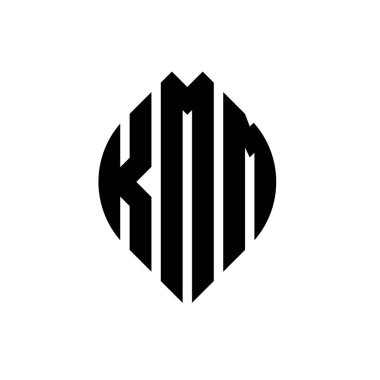 Çember ve elips şekilli KMM daire harf logosu tasarımı. Tipografik biçimli KMM elips harfleri. Üç baş harf daire şeklinde bir logo oluşturuyor. KMM Çember Amblemi Soyut Monogram Harf İşaretleyici Vektörü.