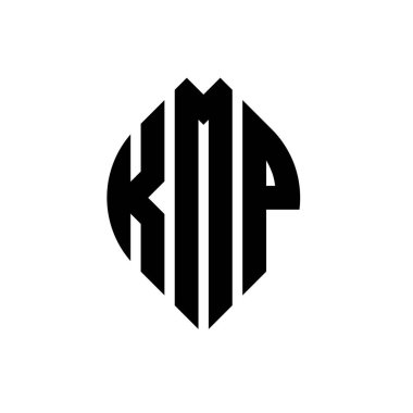 Çember ve elips şekilli KMP daire harf logosu tasarımı. Tipografik biçimli KMP elips harfleri. Üç baş harf daire şeklinde bir logo oluşturuyor. KMP Çemberi Amblemi Soyut Monogram Harf İşaretleme Vektörü.