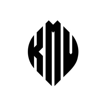 Çember ve elips şekilli KMV daire harf logosu tasarımı. Tipografik biçimli KMV elips harfleri. Üç baş harf daire şeklinde bir logo oluşturuyor. KMV Çember Amblemi Soyut Monogram Harf İşaretleyici Vektörü.