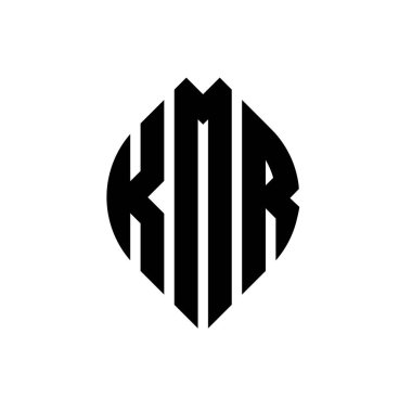 Çember ve elips şekilli KMR daire harf logosu tasarımı. Tipografik biçimli KMR elips harfleri. Üç baş harf daire şeklinde bir logo oluşturuyor. KMR Çember Amblemi Soyut Monogram Harf İşaretleyici Vektörü.