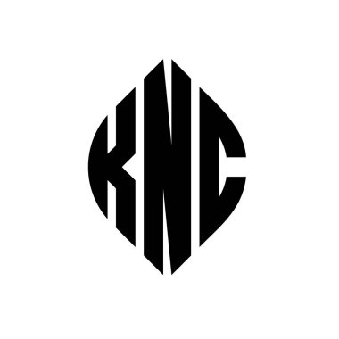 Çember ve elips şekilli KNC daire harf logosu tasarımı. Tipografik biçimli KNC elips harfleri. Üç baş harf daire şeklinde bir logo oluşturuyor. KNC Çember Amblemi Soyut Monogram Harf İşaretleyici Vektörü.