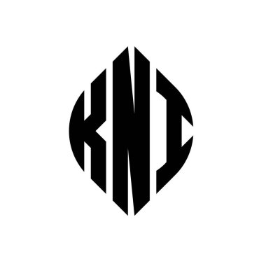 Çember ve elips şekilli KNI daire harf logosu tasarımı. KNI elips harfleri tipografik tarzda. Üç baş harf daire şeklinde bir logo oluşturuyor. KNI Çember Amblemi Soyut Monogram Harf İşaretleyici Vektörü.
