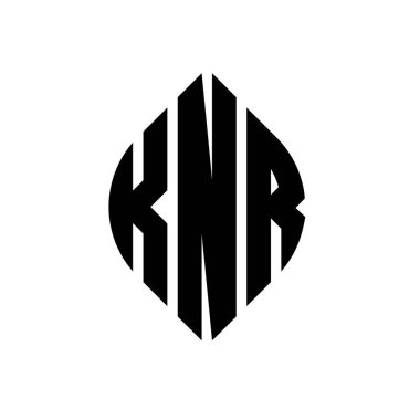 Çember ve elips şekilli KNR daire harf logosu tasarımı. Tipografik biçimli KNR elips harfleri. Üç baş harf daire şeklinde bir logo oluşturuyor. KNR Çember Amblemi Soyut Monogram Harf İşaretleyici Vektörü.