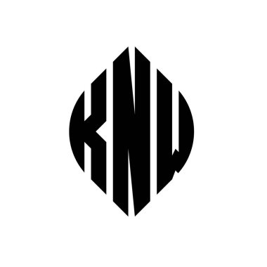 Çember ve elips şekilli KNW daire harf logosu tasarımı. Tipografik biçimli KNW elips harfleri. Üç baş harf daire şeklinde bir logo oluşturuyor. KNW Çember Amblemi Soyut Monogram Harf İşaretleyici Vektörü.