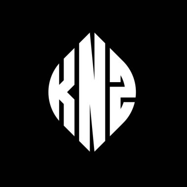 Çember ve elips şekilli KNZ daire harf logosu tasarımı. Tipografik biçimli KNZ elips harfleri. Üç baş harf daire şeklinde bir logo oluşturuyor. KNZ Çember Amblemi Soyut Monogram Harf İşaretleyici Vektörü.