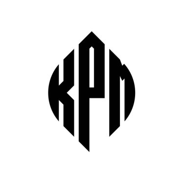 Çember ve elips şekilli KPM daire harf logosu tasarımı. Tipografik biçimli KPM elips harfleri. Üç baş harf daire şeklinde bir logo oluşturuyor. KPM Çemberi Amblemi Soyut Monogram Harf İşaretleme Vektörü.