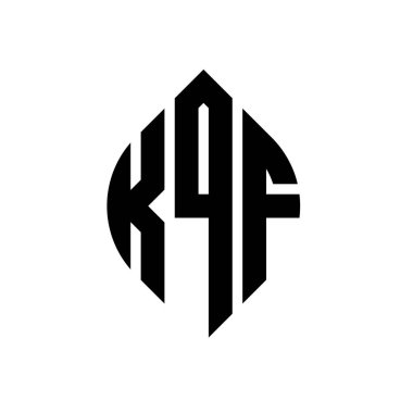 Çember ve elips şekilli KQF daire harf logosu tasarımı. Tipografik biçimli KQF elips harfleri. Üç baş harf daire şeklinde bir logo oluşturuyor. KQF Çember Amblemi Soyut Monogram Harf İşaretleyici Vektörü.