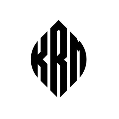 Çember ve elips şekilli KRM daire harf logosu tasarımı. Tipografik biçimli KRM elips harfleri. Üç baş harf daire şeklinde bir logo oluşturuyor. KRM Çember Amblemi Soyut Monogram Harf İşaretleyici Vektörü.