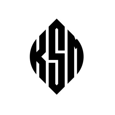 Çember ve elips şekilli KSM daire harf logosu tasarımı. Tipografik biçimli KSM elips harfleri. Üç baş harf daire şeklinde bir logo oluşturuyor. KSM Çember Amblemi Soyut Monogram Harf İşaretleyici Vektörü.