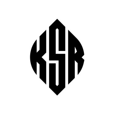 Çember ve elips şekilli KSR daire harf logosu tasarımı. Tipografik biçimli KSR elips harfleri. Üç baş harf daire şeklinde bir logo oluşturuyor. KSR Çember Amblemi Soyut Monogram Harf İşaretleyici Vektörü.