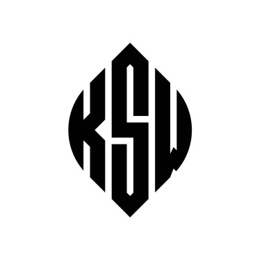 Çember ve elips şekilli KSW daire harf logosu tasarımı. Tipografik biçimli KSW elips harfleri. Üç baş harf daire şeklinde bir logo oluşturuyor. KSW Çember Amblemi Soyut Monogram Harf İşaretleyici Vektörü.