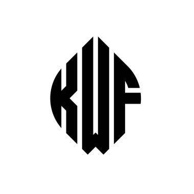 Çember ve elips şekilli KWF daire harf logosu tasarımı. Tipografik biçimli KWF elips harfleri. Üç baş harf daire şeklinde bir logo oluşturuyor. KWF Çemberi Amblemi Soyut Monogram Harf İşaretleyici Vektörü.
