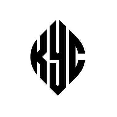 Çember ve elips şekilli KYC daire harf logosu tasarımı. Tipografik biçimli KYC elips harfleri. Üç baş harf daire şeklinde bir logo oluşturuyor. KYC Çember Amblemi Soyut Monogram Harf İşaretleyici Vektörü.