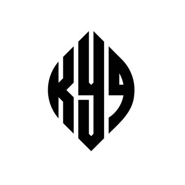 Çember ve elips şekilli KYQ daire harf logosu tasarımı. Tipografik biçimli KYQ elips harfleri. Üç baş harf daire şeklinde bir logo oluşturuyor. KYQ Çemberi Amblemi Soyut Monogram Harf İşaretleyici Vektörü.