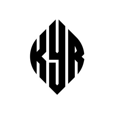 Çember ve elips şekilli KYR daire harf logosu tasarımı. Tipografik biçimli KYR elips harfleri. Üç baş harf daire şeklinde bir logo oluşturuyor. KYR Çember Amblemi Soyut Monogram Harf İşaretleyici Vektörü.