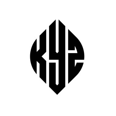 Çember ve elips şekilli KYZ daire harf logosu tasarımı. Tipografik biçimli KYZ elips harfleri. Üç baş harf daire şeklinde bir logo oluşturuyor. KYZ Çember Amblemi Soyut Monogram Harf İşaretleyici Vektörü.